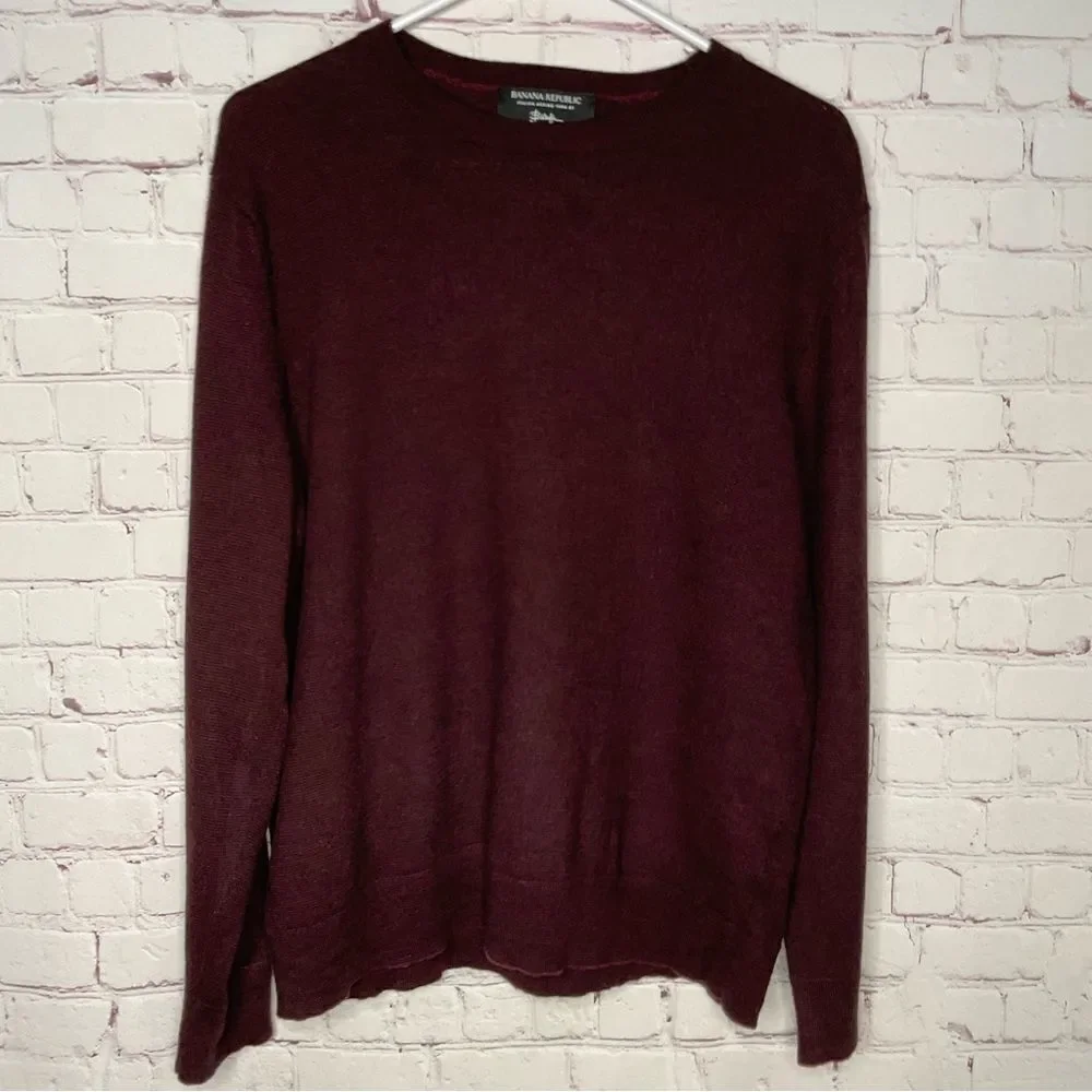 BANANA REPUBLIC Baruffa Mens Sweater Italian Merino Wool Burgundy‎ Pullover XL
